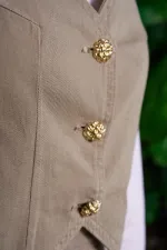Düğmeli Keten Yelek HS603-74-(S-XL)