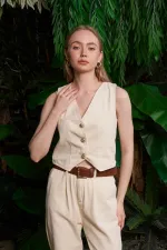 Düğmeli Keten Yelek HS603-65-(S-XL)