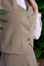 Düğmeli Keten Yelek HS603-74-(S-XL)