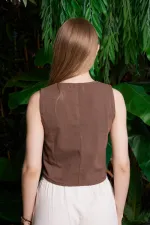Düğmeli Keten Yelek HS603-78-(S-XL)