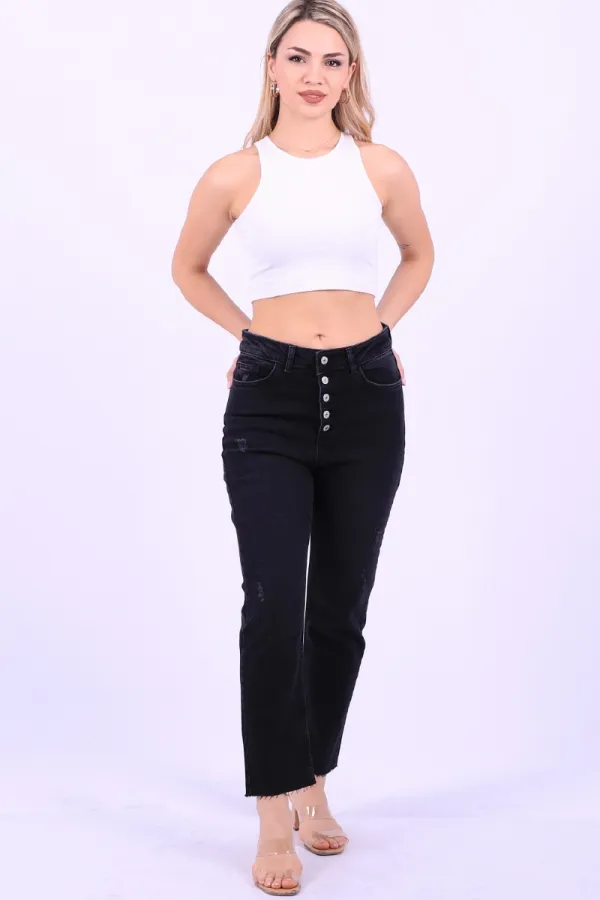 High Rise Mom Fit Jean with Five Buttons 745-03-(28-33) Anthracite Denim
