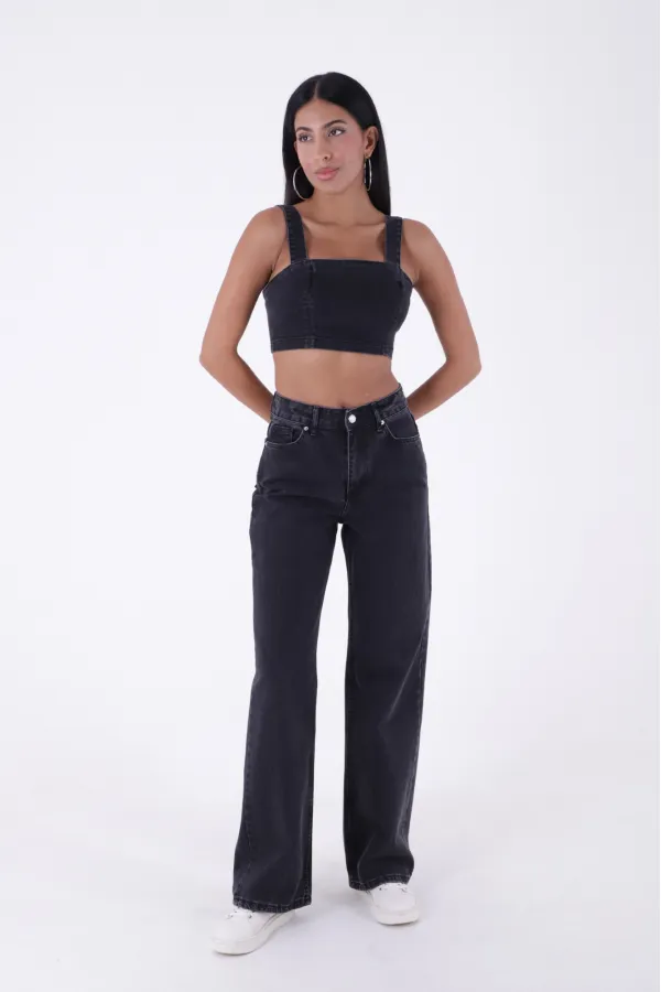 Wide Leg High Waisted Relaxed Jean 718-23-(28-33) Regular Anthracite