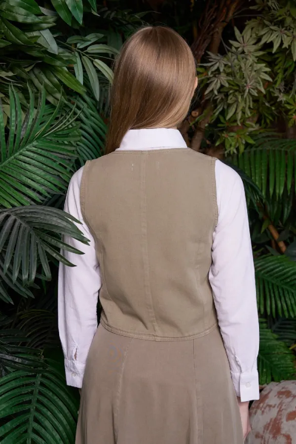 Düğmeli Keten Yelek HS603-74-(S-XL)