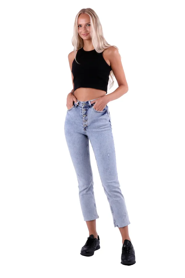 High Rise Mom Fit Jean with Five Buttons 745-08-(26-31) Snow Light Blue