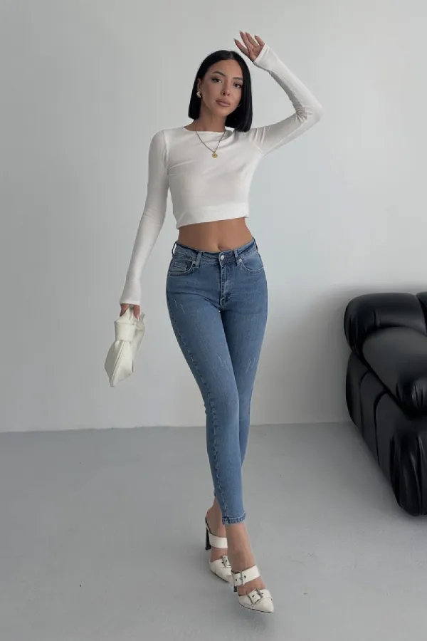 High Waisted Skinny Ankle Length Jean 819-15B(32-36) Light Blue Denim