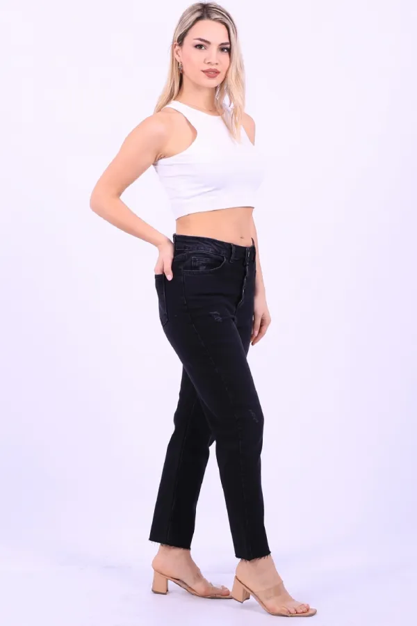 High Rise Mom Fit Jean with Five Buttons 745-03-(28-33) Anthracite Denim
