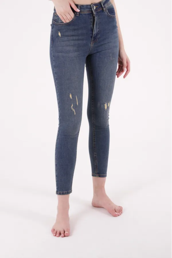 High Waisted and Little Ripped Skinny Jean 826-02-(28-33) Dark Tinted Denim
