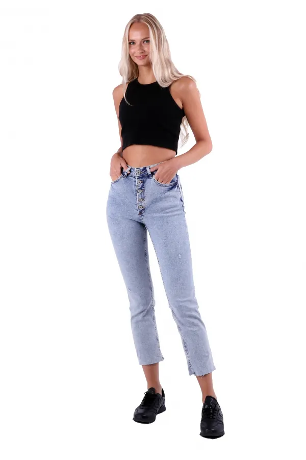 High Rise Mom Fit Jean with Five Buttons 745-08-(26-31) Snow Light Blue