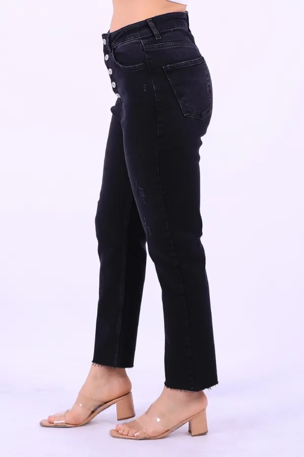 High Rise Mom Fit Jean with Five Buttons 745-03-(28-33) Anthracite Denim