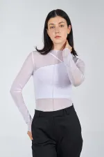 071515 Long Sleeve Tulle Blouse