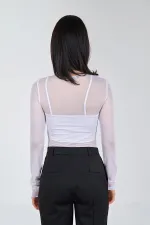 071515 Long Sleeve Tulle Blouse