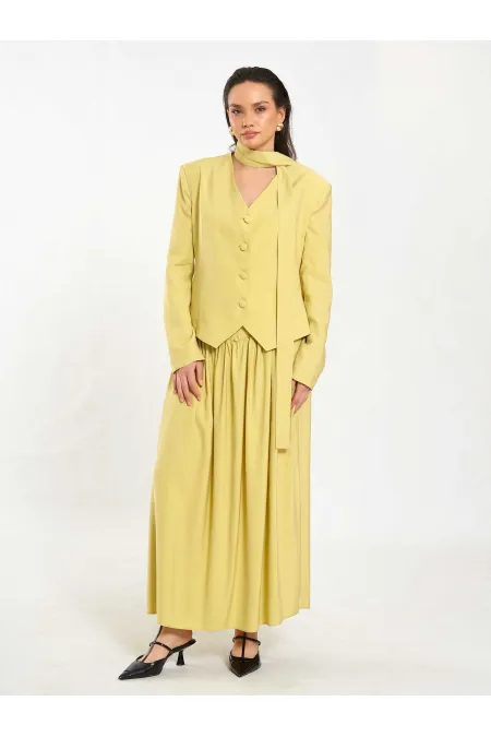 041171 Korsajlı Uzun Önü Düğmeli Etek