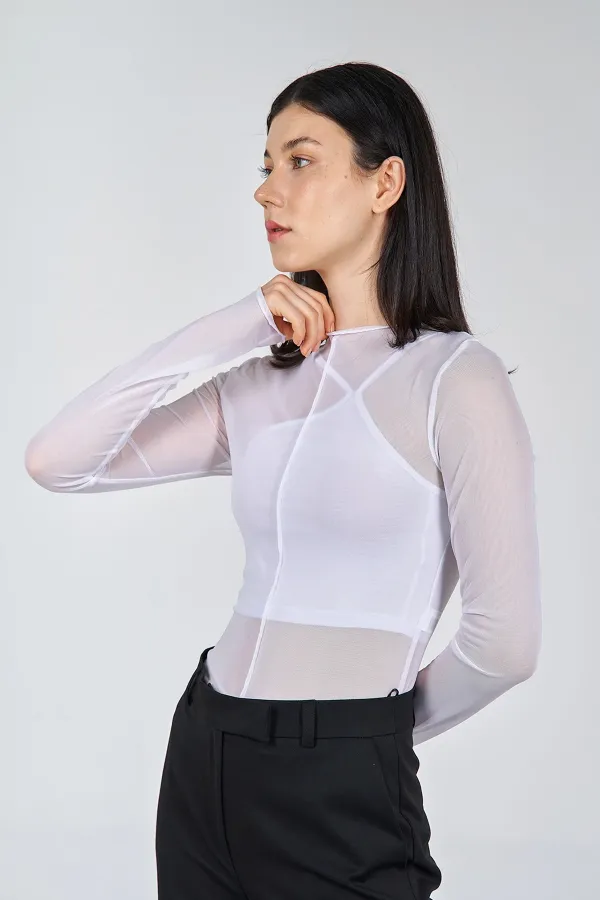 071515 Long Sleeve Tulle Blouse