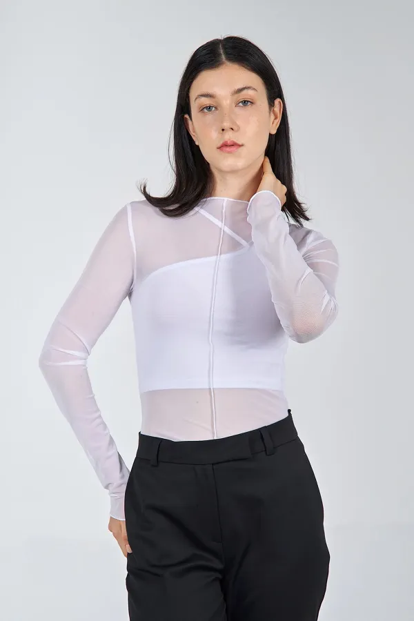 071515 Long Sleeve Tulle Blouse