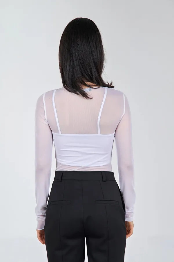 071515 Long Sleeve Tulle Blouse