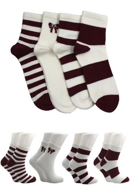 Kadın Pamuklu Yarım Konç Çorap Çember Desenli Çok Renkli 4'Lü Paket