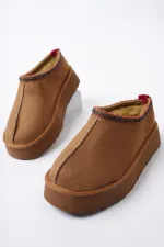 Muggo LİNG Garantili Kalın Taban Içi Tüylü Yuvarlak Burunlu Kadın Terlik