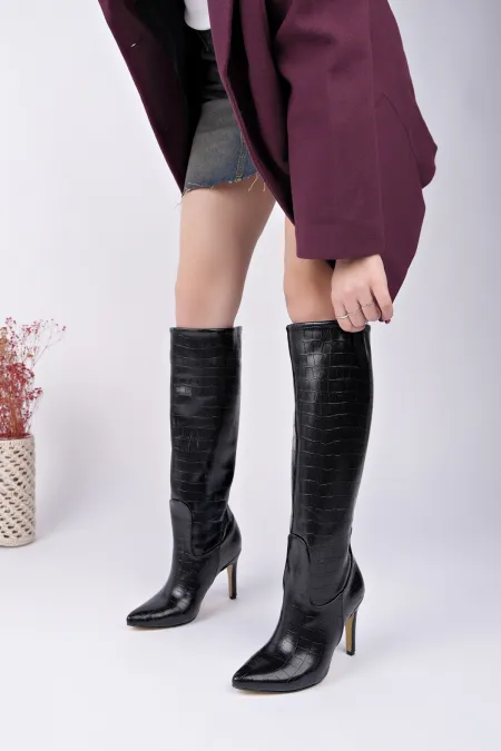 Muggo CLARİSSA Sivri Burun Kroko Desenli İnce Topuklu Kadın Çizme Muggo CLARİSSA Sivri Burun Kroko Desenli İnce Topuklu Kadın Çizme