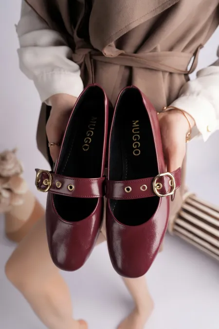 Muggo DAİSİE Gold Tokalı Kemerli Kadın Babet Ayakkabı