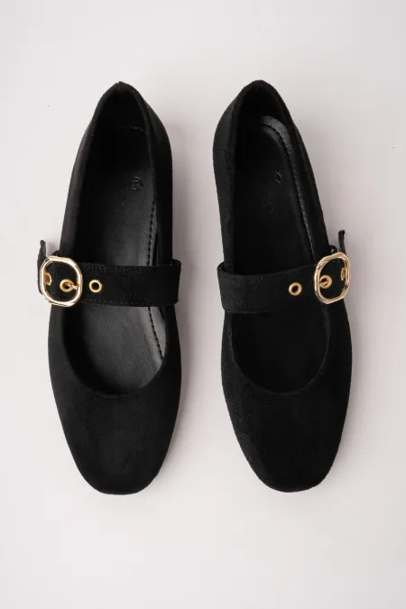 Muggo HALSEY Gold Tokalı Deri Kadın Babet Ayakkabı