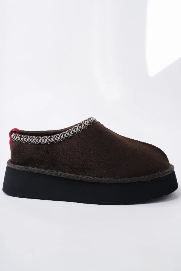 Muggo LİNG Garantili Kalın Taban Içi Tüylü Yuvarlak Burunlu Kadın Terlik