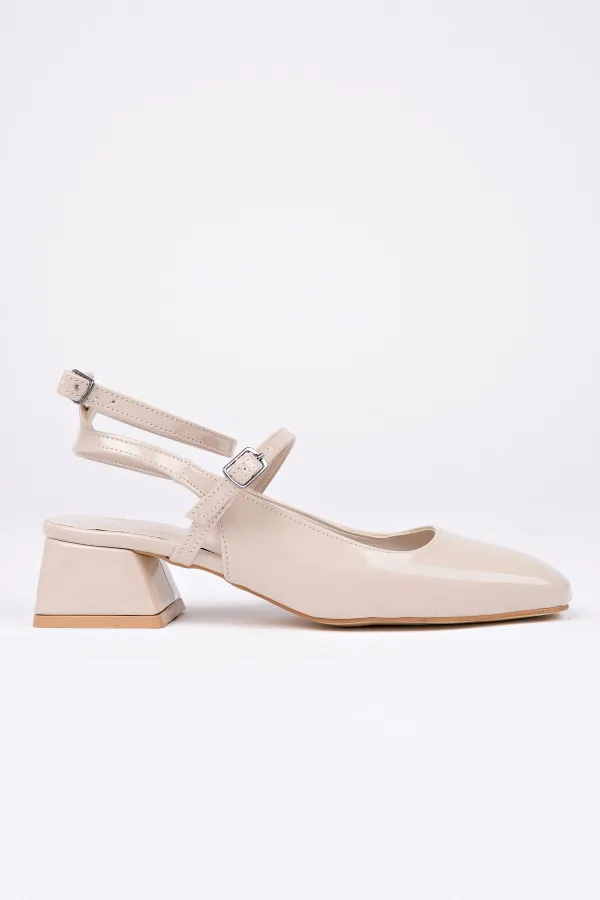 Muggo CHOPRA Kare Burun Çift Kemerli Bilekten Bağlamalı Arkası Açık Kısa Topuklu Ayakkabı