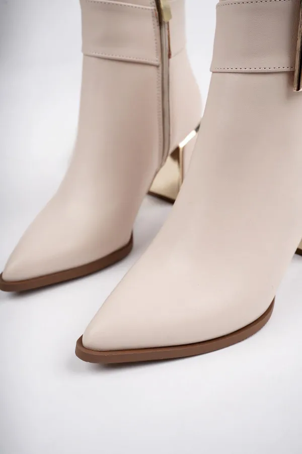 Muggo CHİLY Garantili Kemer ve Toka Detaylı Kalın Topuklu Kadın Bot