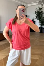 T-shirt à manches courtes pour femme, devant et dos en V