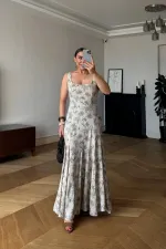 Robe longue en lin à motifs floraux