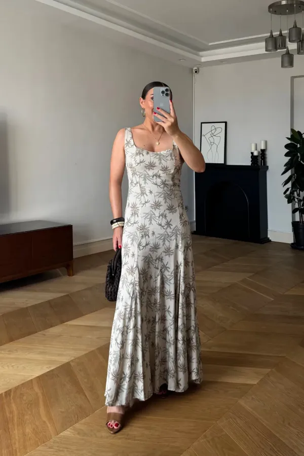 Robe longue en lin à motifs floraux