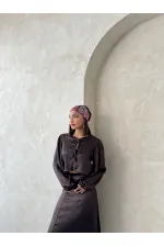 Kraşlı Saten Önden Bağlamalı Toptan Bluz - Kahve | Topshow | F1916