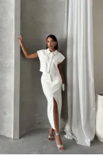 Sequined Denim Wholesale Skirt - White Dsn 1 | TOPSHOW | F1707