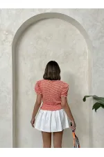 Topshow Oranj Beli Gipeli Pitikareli Toptan Bluz Topshow Oranj Beli Gipeli Pitikareli Toptan Bluz