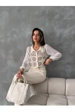 Cardigan court à motifs floraux | F0025 - Marron pierre | TOPSHOW | F0025