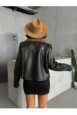 Amine Leather Zippered Wholesale Coat - Black Brown | TOPSHOW | F1511