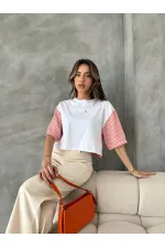 Topshow Orange Striped Poplin Sleeve Wholesale T-Shirt