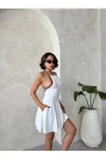 Striped Sleeveless Dress - Cream | Topshow