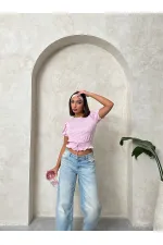 Topshow Pink Waist Plaid Printed Wholesale Blouse