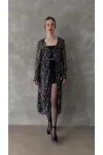 Cardigan long en gros - Noir argenté | TOPSHOW | F1618
