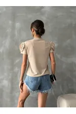 Topshow Wholesale T-Shirt with Rose Stone Shoulders