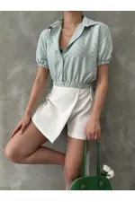 Topshow Zümrüt Pitikare Beli Kolucu Lastikli Toptan Gömlek