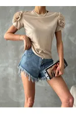 Topshow Wholesale T-Shirt with Rose Stone Shoulders