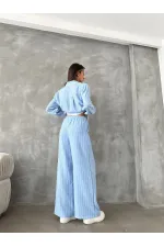 Chemise rayée en lin - Bleu | TOPSHOW | F1688