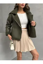 Fermuarlı Deri Toptan Mont - Haki | TOPSHOW | F1513