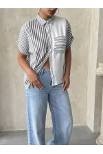 Topshow Siyah Parçalı Çizgili Toptan Gömlek Topshow Siyah Parçalı Çizgili Toptan Gömlek