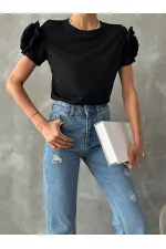 Topshow Black Shoulder Rose Wholesale T-Shirt
