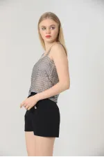 Lazer Kesim Simli File Toptan Atlet - Gri Simli | TOPSHOW