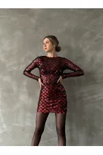 Jupe brillante en gros - Noir et rouge | TOPSHOW | F1624