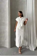 Sequined Denim Wholesale Skirt - White Dsn 1 | TOPSHOW | F1707