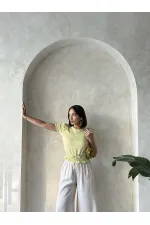 Topshow Fıstık Yeşili Beli Gipeli Pitikareli Toptan Bluz